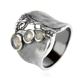 сребърен пръстен, лунен камък, оксидирано сребро
