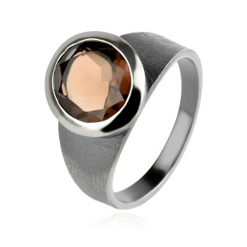 сребърен пръстен, опушен кварц, оксидирано сребро