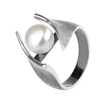 сребърен пръстен, перла, оксидирано сребро