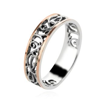 сребърен пръстен, оксидирано сребро, розова позлата,