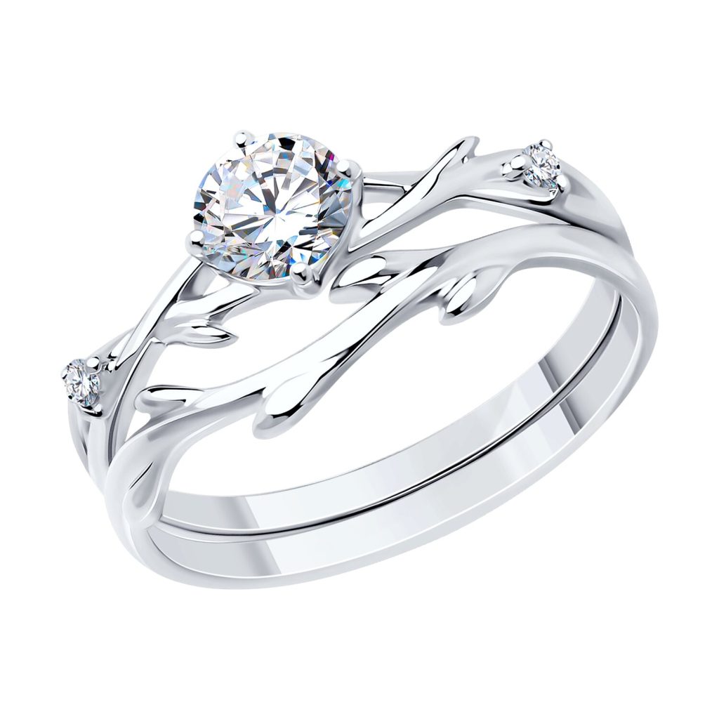 сребърен пръстен, цирконий, родиево покритие, пръстен 2в1, sokolov