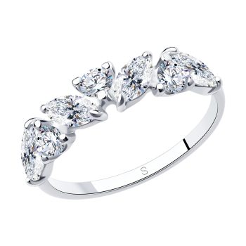сребърен пръстен, цирконий, родиево покритие, пръстен тип халка, Sokolov,
