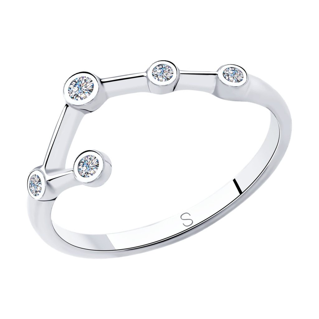 сребърен пръстен, цирконий, родиево покритие, Sokolov, космос