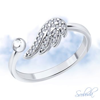сребърен пръстен, цирконий, родиево покритие, Sokolov, крило, свобода