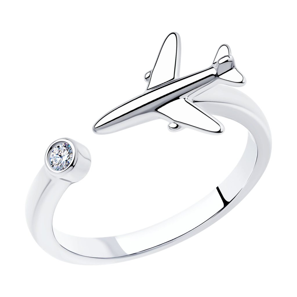 сребърен пръстен, цирконий, родиево покритие, Sokolov, самолет
