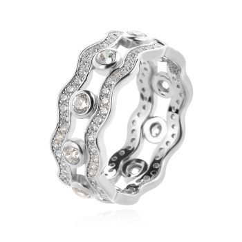 сребърен пръстен, цирконий, родиево покритие, пръстен тип халка