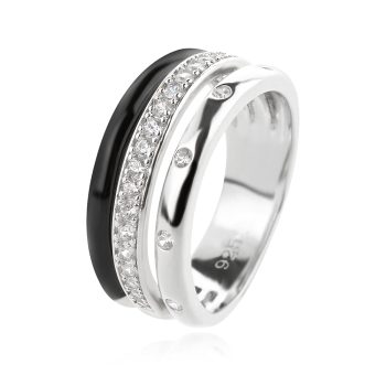 сребърен пръстен, цирконий, родиево покритие, емайл, пръстен тип халка