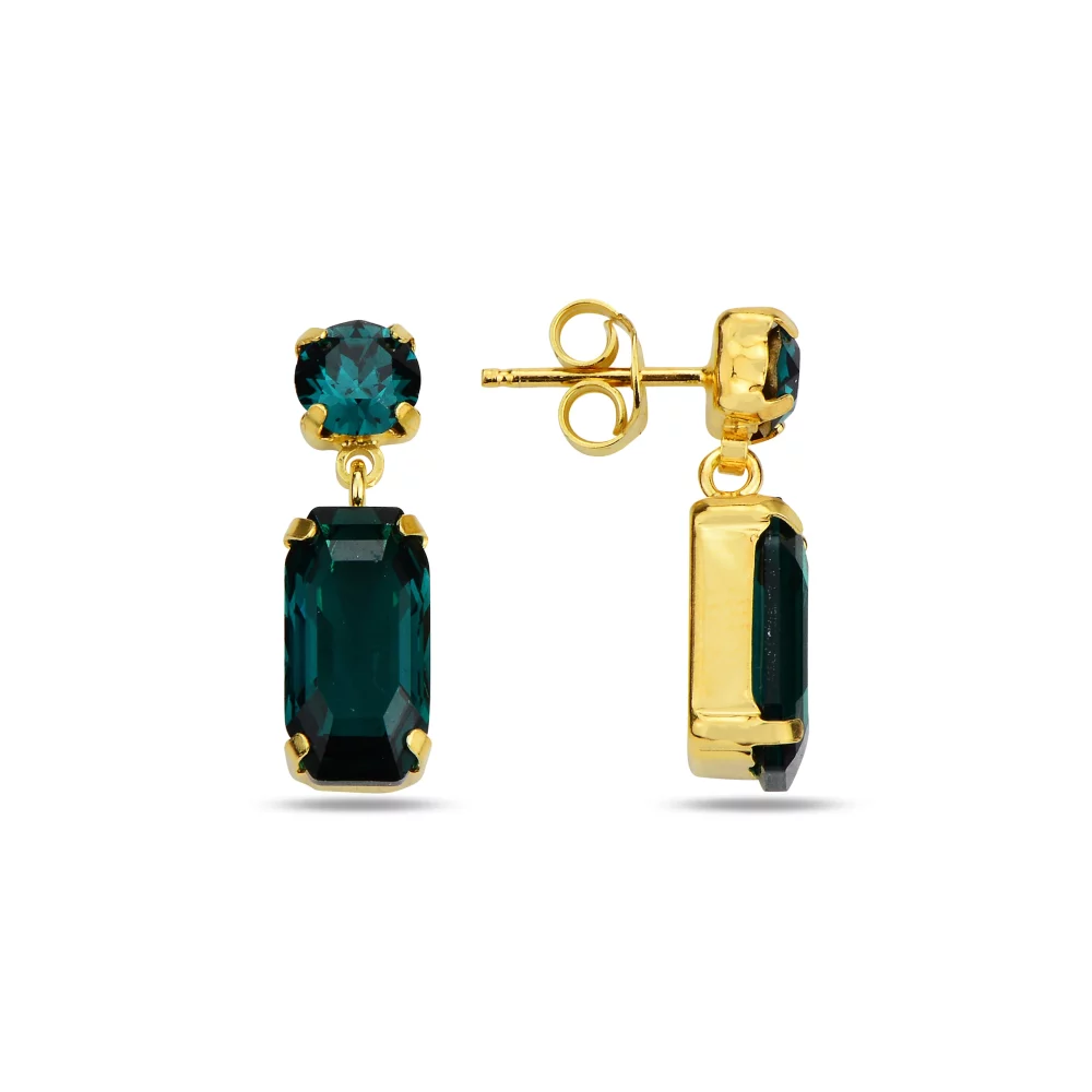 сребърни обеци, камъни Swarovski, жълта позлата, Maestro Italy